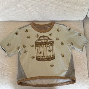 Stylish Women's Sweatshirt with Birdcage Design - Beige and Gray